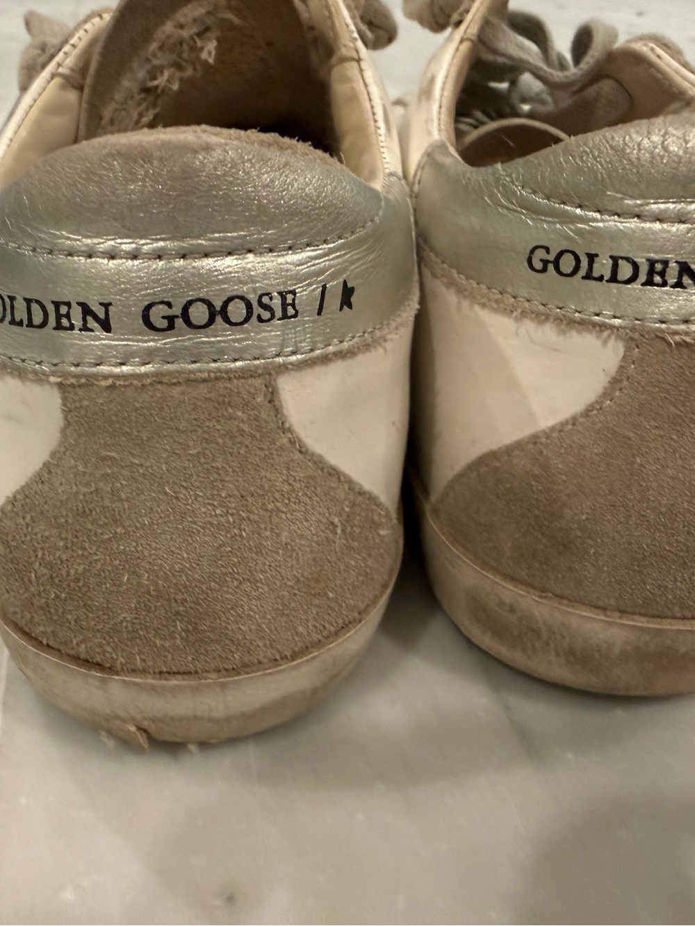 Golden Goose Superstar White Leather Sneakers with Silver Heel - Picture 4 of 9